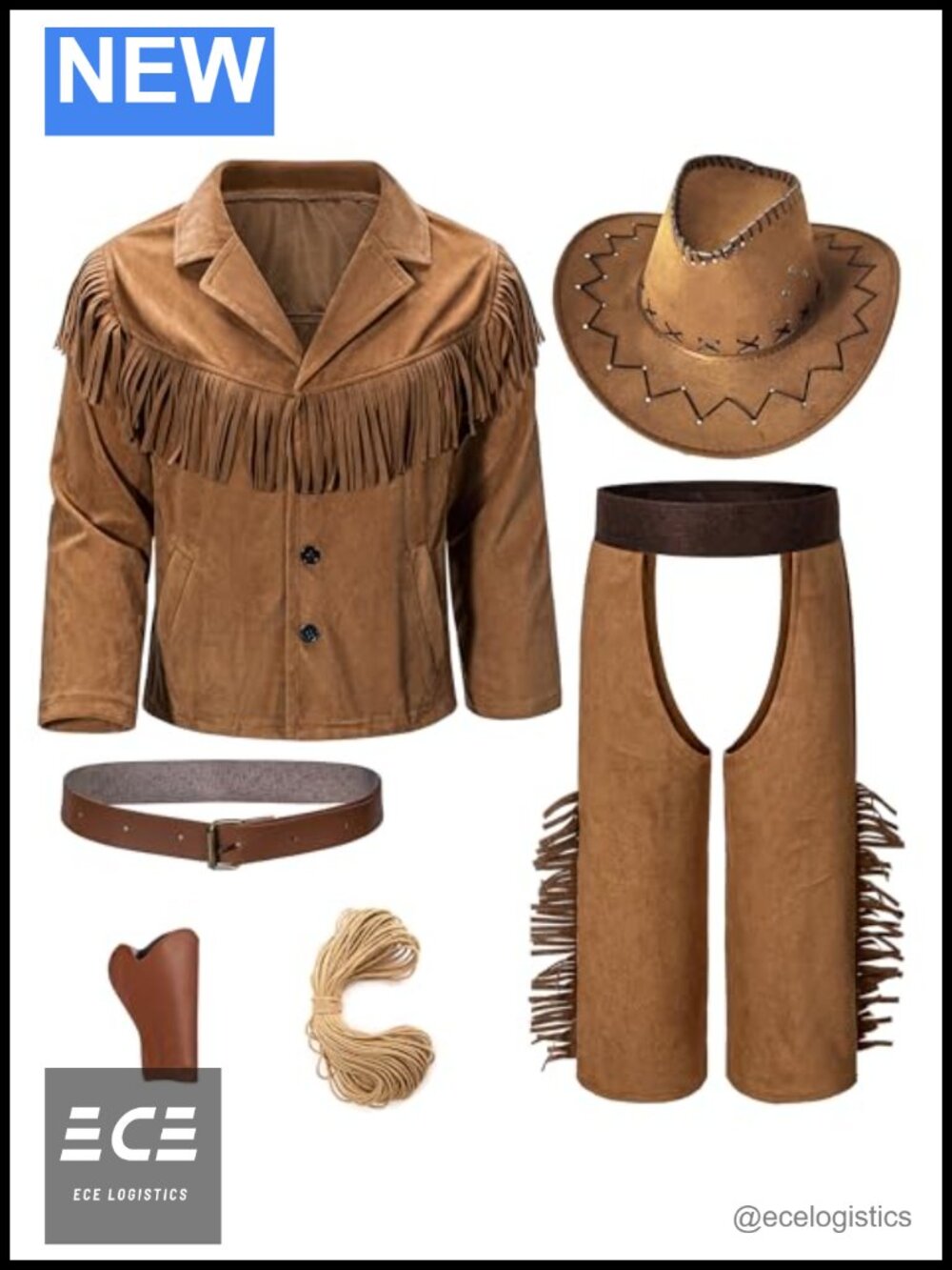 Cowboy Costume Kids Jacket Hat Belt Pants 6-Piece Western Role Play Set